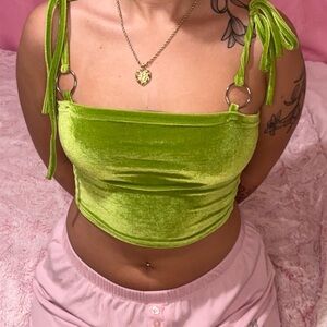 Lime Green Velvet Crop Top